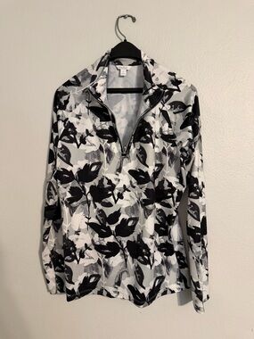 Lady Hagen Black & White Floral Quarter Zip Golf Pullover Sun Shirt - Size L
